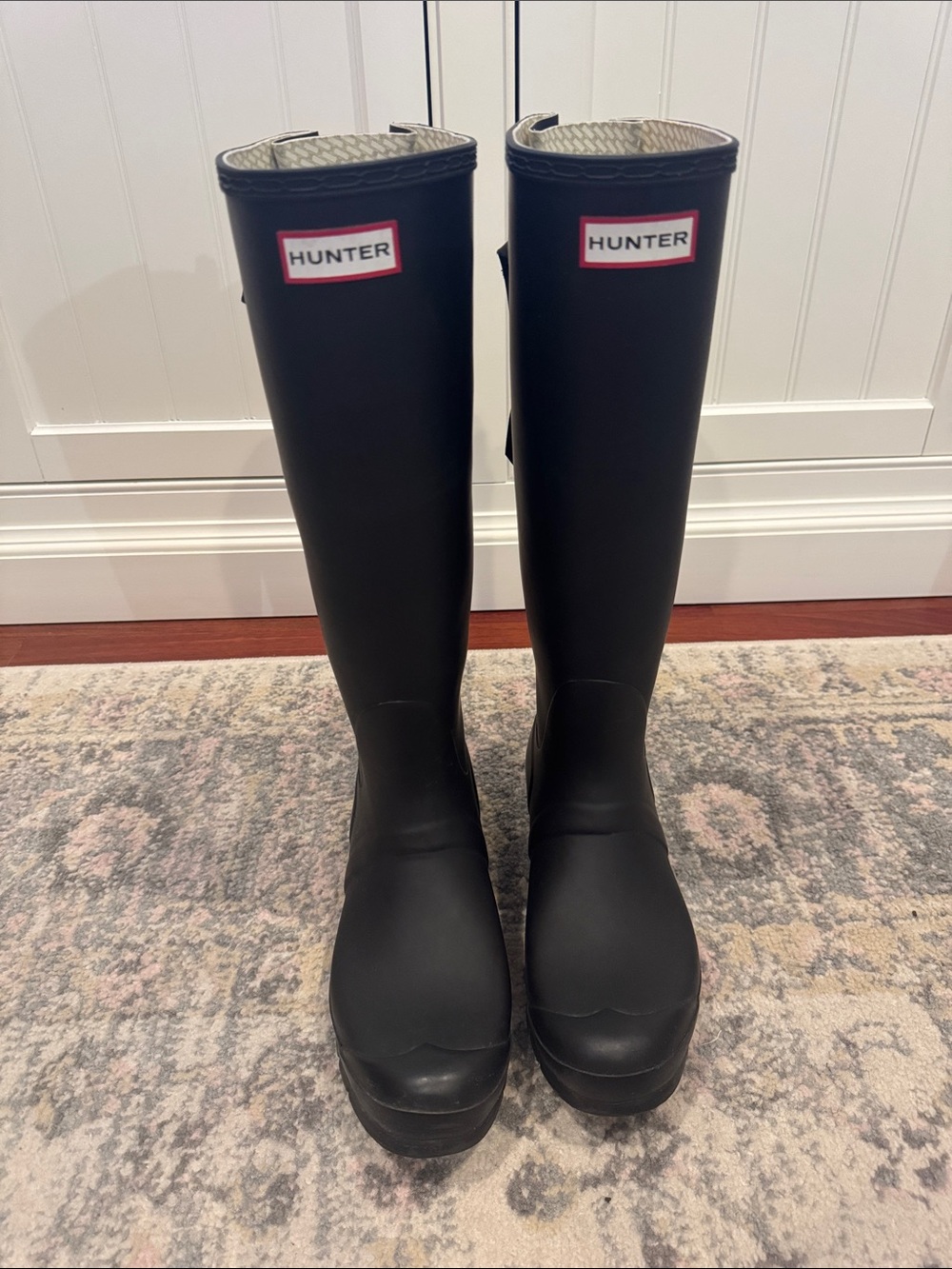 Hunter Women's Adjustable Black Rain Boots with Red Logo